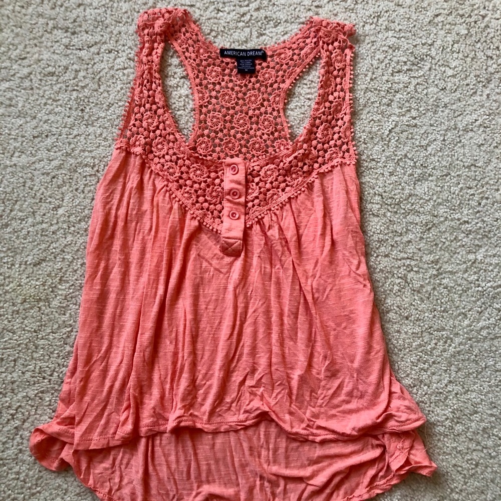 Peach floral lace tank top